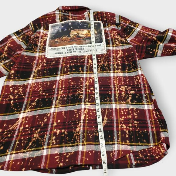Angry Minnow Brushed Flannel Red Plaid Shirt Sz Lg "Money can't buy happiness" - Picture 12 of 12